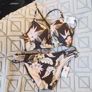 34B,Shade & Shore,Dream Beach Gray Floral bikini, 2 piece Swim/bathing suit,Larg